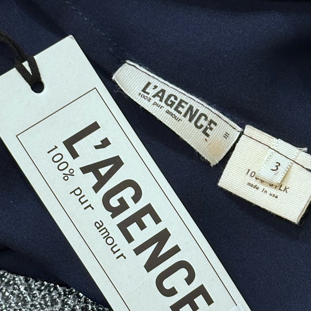 NWT L’Agence 100% sheer silk T-back navy camisole-3 - Picture 7 of 8
